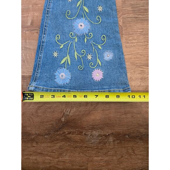 Vintage Mudd y2k lace up jeans size 7 juniors embroidered boho blue bell bottoms - Picture 5 of 7